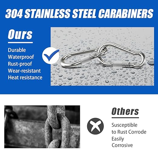 KINLINK 15 Pack Screw Locking Carabiner, 3.15 inch Heavy Duty Carabiner Clips, 304 Stainless Steel Small Caribeener Clips, Caribiniers for Outdoor Camping, Swing, Hammock, Hiking, Quick Link