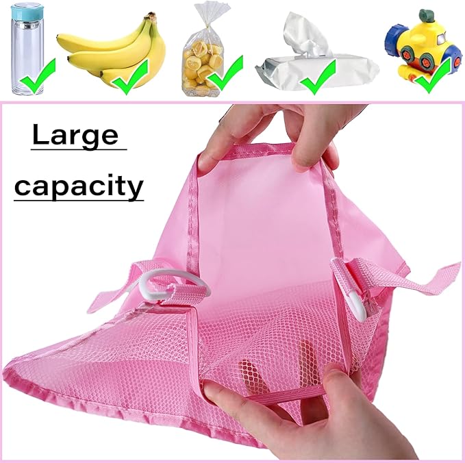 LiXiongBao 2 Pcs Side Sling Stroller Cargo Net,Universal Stroller Organizer Attachment Bag for Storage,Non-Slip and Adjustable Straps Portable Side Sling Storage Mesh Organizer(Pink)