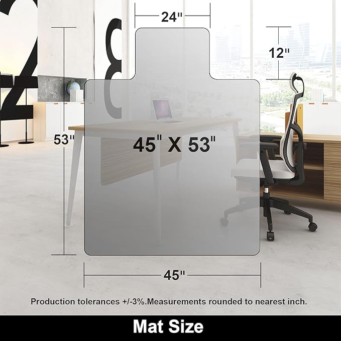 AiBOB Office Chair Mat for Hardwood Floor, 45 X 53 inches, Hard Floor Chair Mats Under Computer Desk, Easy Glide for Rolling Chairs, No Curling