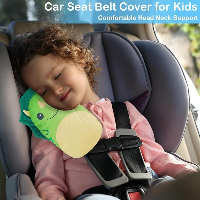FIODAY Seatbelt Covers for Kids Car Seat Strap Pads Seat Belt Pillow Adjust Seat Belt Covers Seatbelt Cushion for Toddler Baby Boys Girls Travel Head Neck Shoulder Support,Green