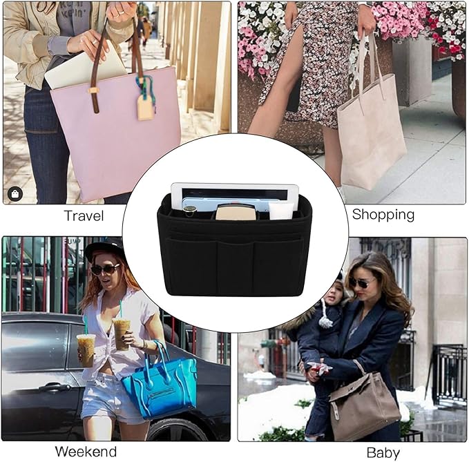 ZTUJO Purse Organizer Insert, Felt Bag Organizer For Handbag, 13 Colors, 6 Sizes (X-Large, Black)