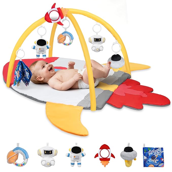 IPOZITO Baby Play Gym & Activity Mat for Sensory Development, Baby Tummy Time Play Mat to Improve Motor Skills and Visual Tracking， Newborn Infant Baby Essentials Gift
