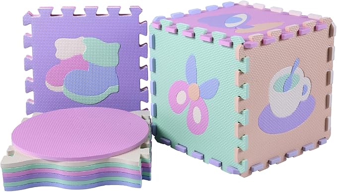 Tamiplay Foam Play Mat for Kids，25Pcs Square Interlocking Puzzle Floor Mat，Baby Play Mat Floor Mat Foam Puzzle Playmat for Toddlers with Fence（Mash Up-CSH023