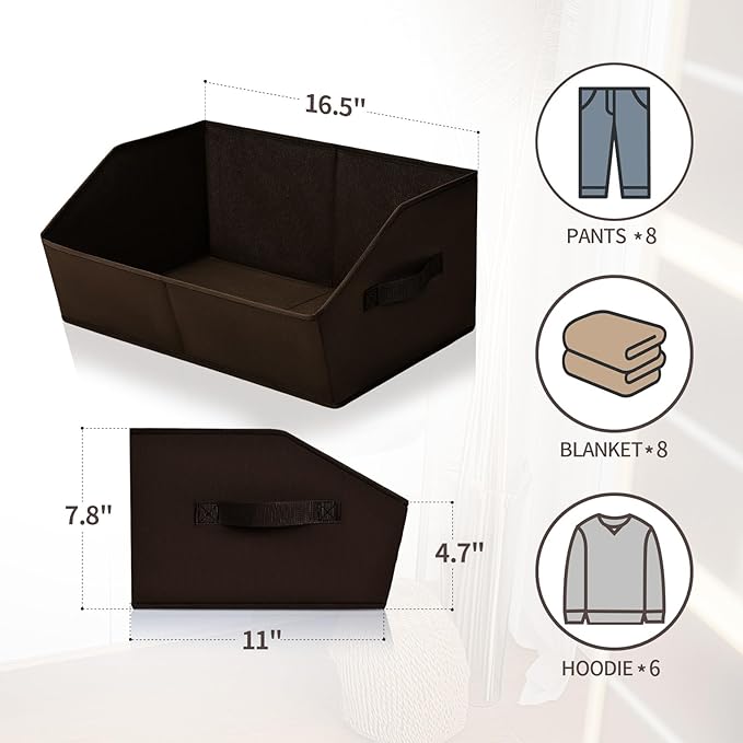 Homsorout Trapezoid Closet Storage Bins - Large Fabric Baskets for Organizing, Storage Baskets for Shelves, Cube Organizer Bins for Home, Closet, Dorm, 6 Pack, Brown