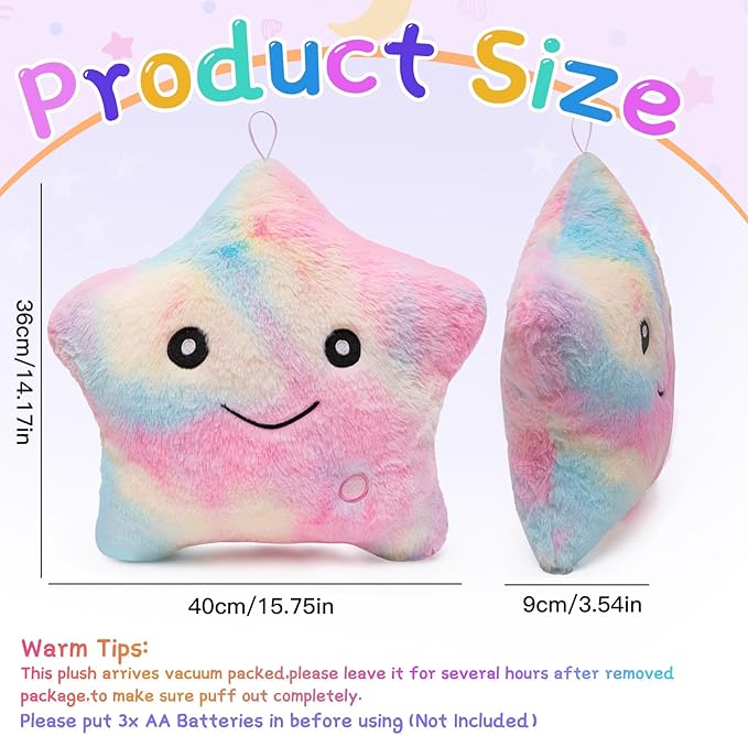 Subao Sensory Toys for Toddlers,14" Star Plush Soft Toddler Pillow Light Up Autism ADHD Toys,Special & Autism Needs,Birthday Xmas Gifts for Girls Age 3 4 5 6 7 8 9 10 11 Colorful