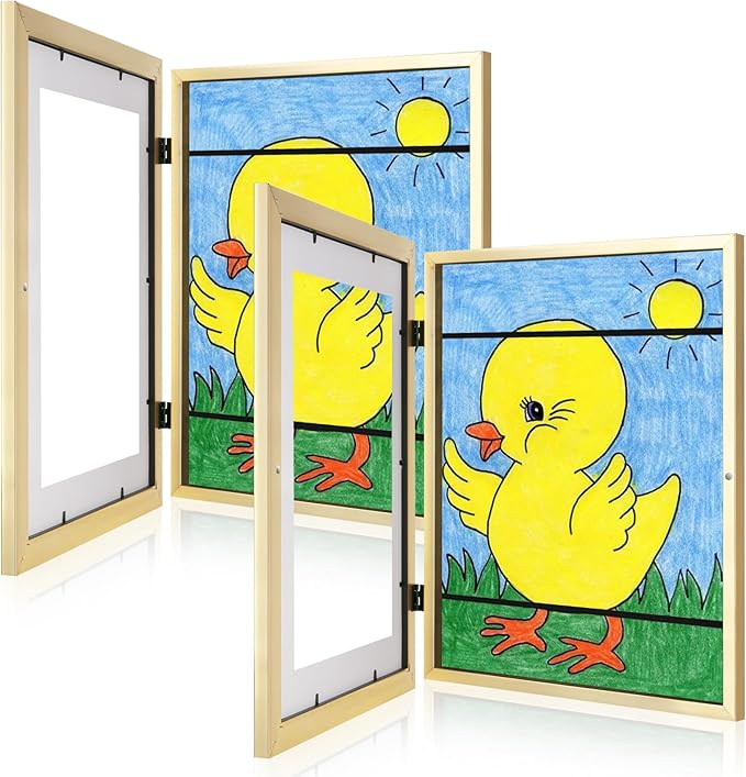 [2 Pack] Kids Art Frames, 10x12.5 Front Opening Kids Artwork Frames Changeable, Displays 8.5x11 With Mat and 10x12.5 Without Mat, Holds 50 Pcs, for 3D Picture, Crafts, Hanging Art, Portfolio Storage