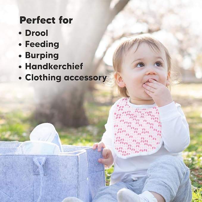 8-Pack Organic Baby Bibs for Boys, Girls - Soft Cotton Drooling and Teething Bibs for Baby Girl & Boy, Extra Absorbent, Easy to Clean & Put On for Toddler, Newborn, Infant 0-24 Months (Blush)