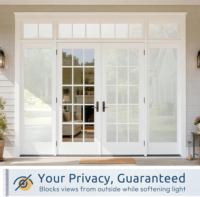rabbitgoo Frosted Glass Window Privacy Film, No Glue, Anti-Glare Heat Blocking, Easy to Install, Renter Friendly Removable Opaque Bathroom Window Clings for Glass, 17.5 by 118.1 inch