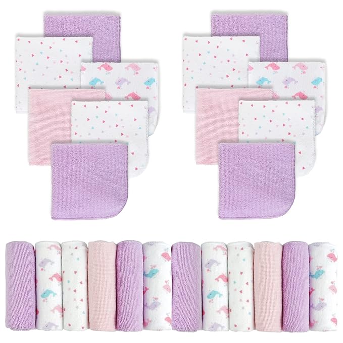 Viviland Baby Washcloths, Soft 24 Pack Baby Wash Cloths Unisex for Boys Girls, Super Absorbent Baby Face Towel Gentle on Sensitive Skin, Wash Clothes for Baby Face & Body, 9''x 9''