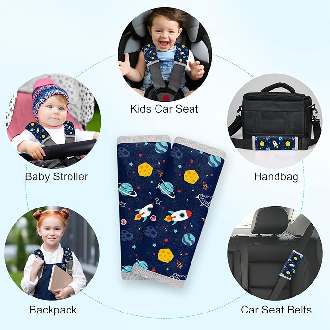 Seat Belt Cover Pad for Baby, Soft Seatbelt Cushion Covers for Kids 2Pcs Car Seat Strap Shoulder Pads for All Car Seats, Stroller, High Chair