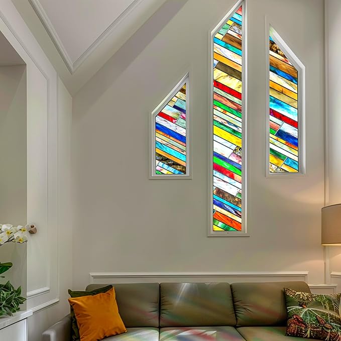 SUNBABY Stained Glass Window Privacy Film: 3D Decorative Christmas Static Clings, Vintage Windows Decals Day and Night Privacy, Home Bathroom Door Window Coverings for Winter,23.6 x 35.4 Inch
