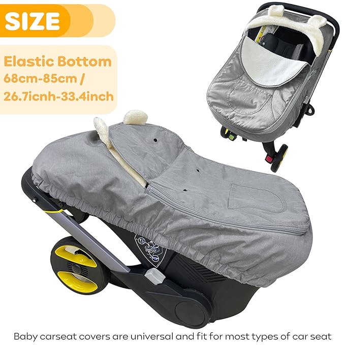 Car Seat Cover for Babies,Infant Carseat Cover Canopy Baby Car Seat Cover Universal Fitted Winter Autumn Spring Carseat Cover for Boy Girl Newborn,with Mesh Cover,Warm Breathable-Grey