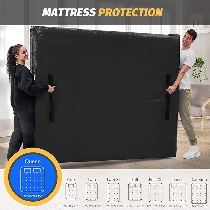 Mattress Bags for Moving and Storage, BETU Waterproof Mattress Protector Mattress Cover California King with 8 Heavy Duty Handles & Zipper Extra Thick Moving Supplies for Bed (86x75x13.5 Black)