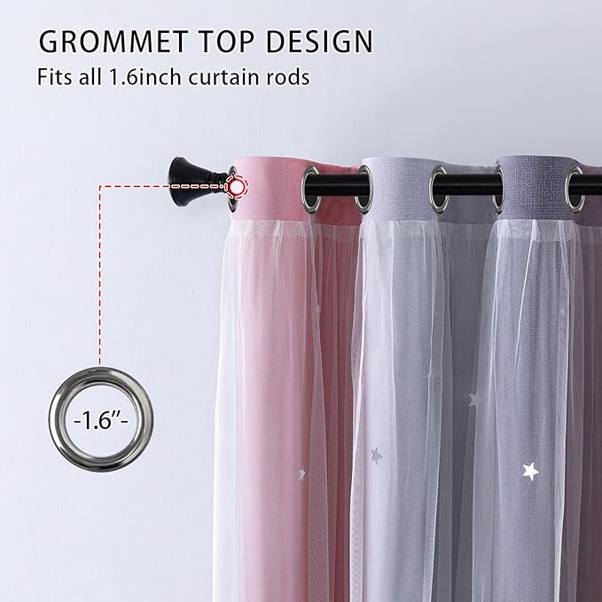 XiDi Curtains for Girls Bedroom Decro,Full Blackout 84 Inches Long for Kids Room, Colorful Rainbow Design, Unicorn Wall Decor Ombre Curtains, Princess Room Pink/Grey