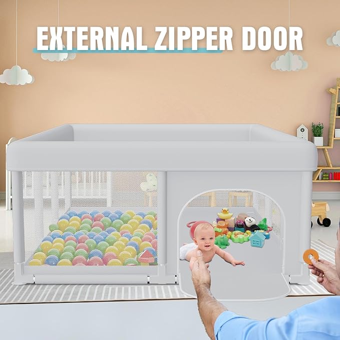 Large Baby Playpen 74x50 Inch PlayPen for Babies and Toddlers, Play Yards for Indoor & Outdoor with Zipper Gates, Breathable Mesh