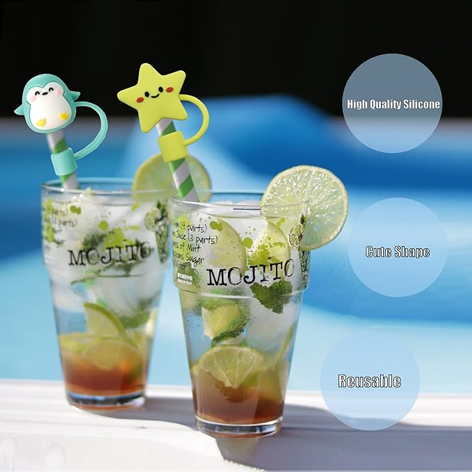 8Pcs Cute 10mm Marine Animal Straw Covers Cap for Stanley Cup,Silicone Straw Toppers Compatible with Stanley 30&40 Oz Tumblers with Handle, Dust-Proof Reusable Lids Tumbler Cup Accessories
