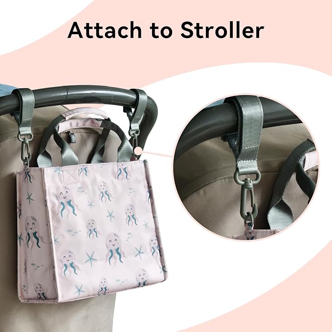 PHEBEN Small Diaper Bag Tote Waterproof Travel Mini Diaper Bag Multi-Function Baby Handbag Crossbody Purse(Pink Octopus)