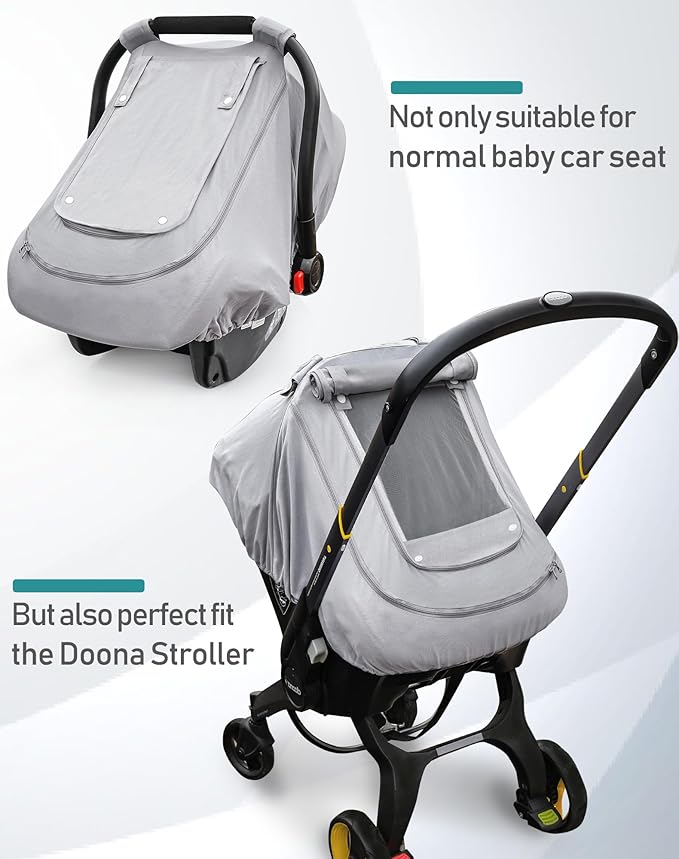 Baby Car Seat Cover for Summer/Spring,100% Organic Cotton Carseat Cover for Babies,Infant Car Seat Cover Canopy for Boys& Girls, Lightweight & Breathable (Gray)