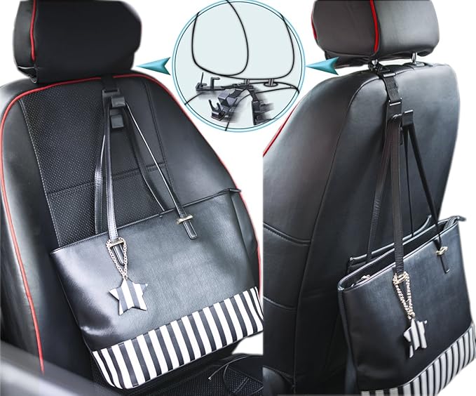 Heroway Magic Headrest Hooks for Car, Purse Hanger Headrest Hook Holder for Car Seat Organizer Behind Over the Seat Car Hooks-Hang Purse or Grocery Bags,Black,4Pack