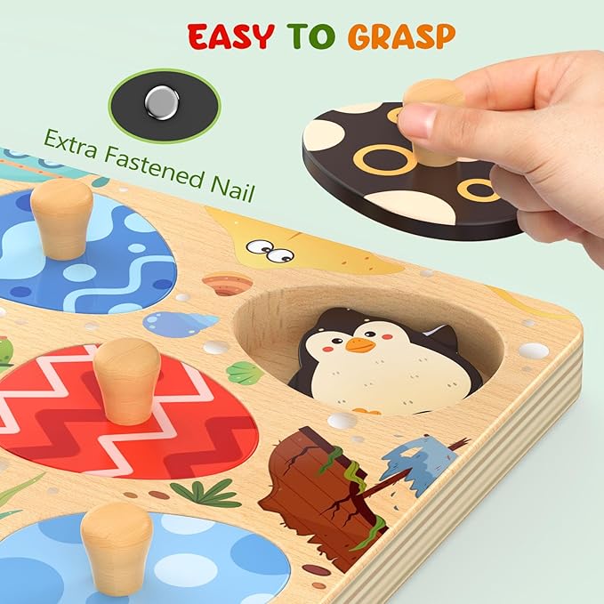 Zeoddler Wooden Puzzles for Toddlers, 8 Pcs Sea Animal Matching Egg Puzzle, Montessori Toys for Boy Girl Easter Birthday Gifts, Preschool Learning Activities & Educational Toys for Boys, Girls