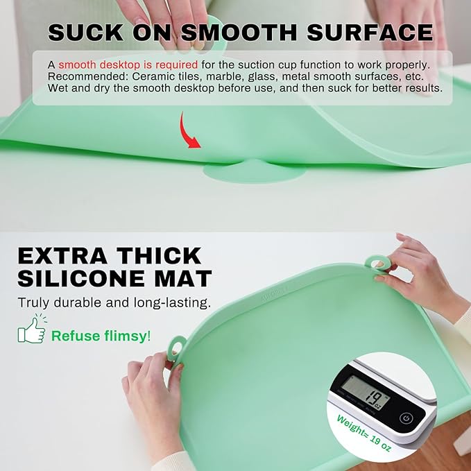 Large Silicone Suction Mat, 17" x 12" Thick Mats with Edge-Bumper, Raised Edge Leakproof, Non-Slip for Kids Toddler Baby Essentials Table Placemat, Restaurant Eating, Plates, Art, Craft & Painting