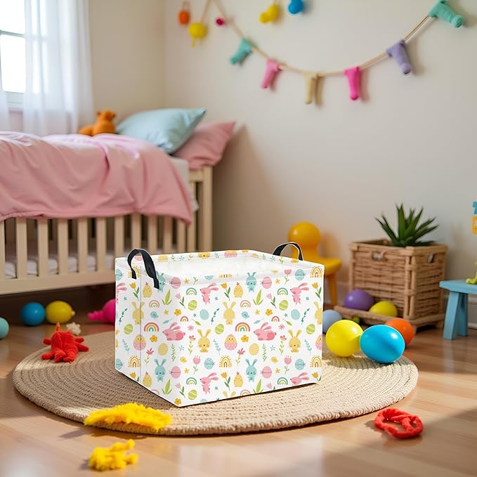 HIYAGON Rectangular Easter Basket for Kids Baby Easter Basket for Boys and Girls Cute Storage Organizer Bin Box Easter Room Decor(Easter Egg)
