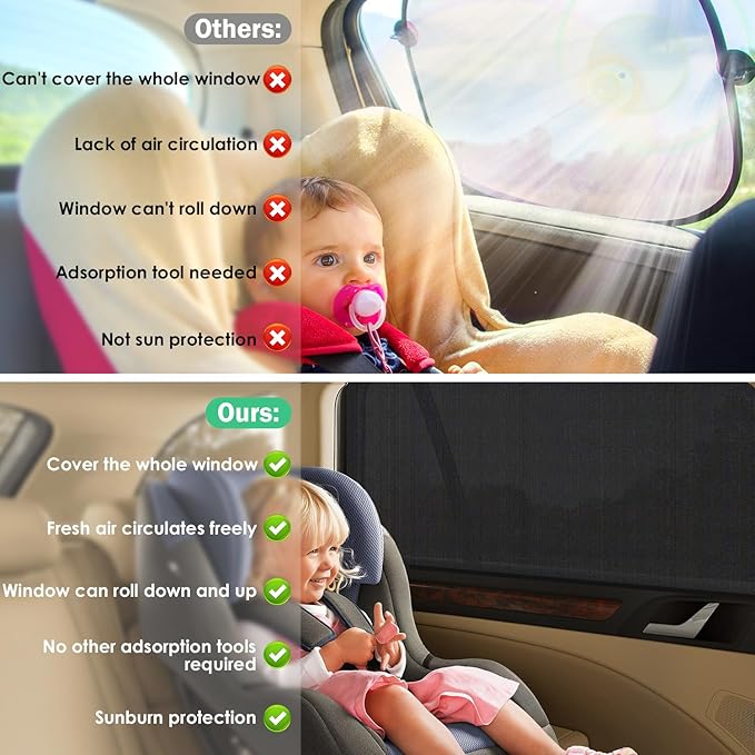 Car Window Shade for Baby, UV Protection Breathable Mesh Window Shades for Baby in Car, Universal Fit Stretchable Sun Shade for Keep Interior Cool for Toddler Kids Children (2 Pack)