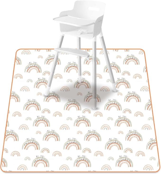 Baby Splat Mat for Under High Chair, 51 x 51 Inch Wipeable Splash Mat，Floor Protector，Wipe-Clean Tablecloth and Playing Mat (Rainbow)