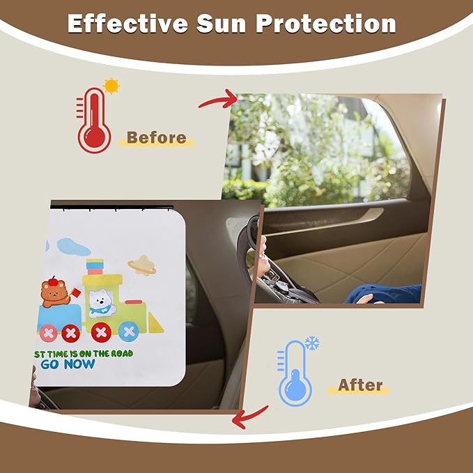 Car Side Window Sun Shade, Track Type Window Shades Privacy Curtain Universal for Baby, Kids, Breastfeeding, Sleeping,Camping, with Sun Protection, Small Train Design, 2 Pack