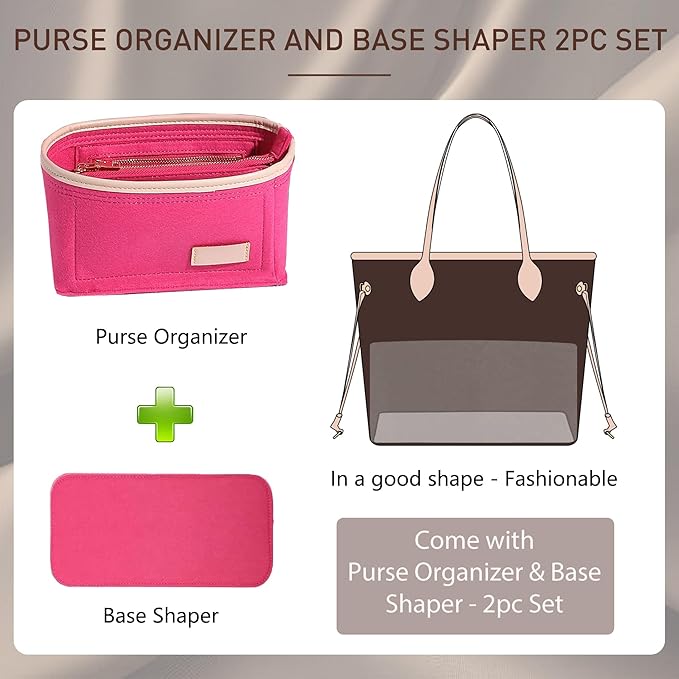 Doxo Purse Organizer Insert, Bag Organizer for Tote & Purse, Bag in Bag, Perfect for Speedy 25 Neverfull PM and More(Rose-M)