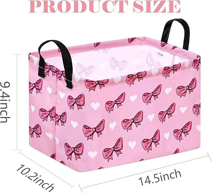 DUYIY Rectangle Pink Bowknot Gift Storage Basket Home Shelf Storage Basket Organizer Box Clothes Laundry Hamper Nursery Basket Laundry Basket with Handles