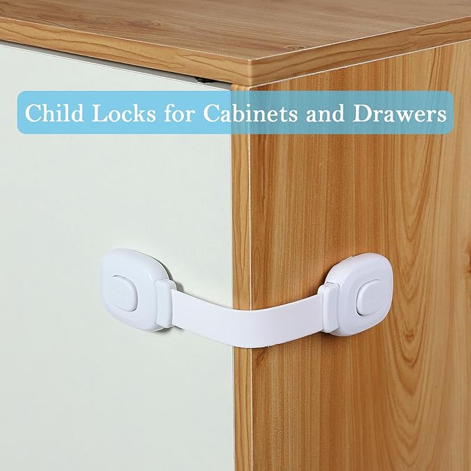 Fursafe&Q Baby Cabinet Locks, Child Safety Cabinet Proofing -Child Safety Strap Locks Adhesive Drawer Fridge Ovens Door Toilet Latches No Drill Multi-Purpose for Furniture Kitchen Lock (White, 2Pack)
