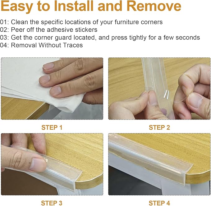 Baby Countertop Edge Protector, Clear Table Corner Guards for Baby Proofing, Pre-Taped Adhesive Soft Bumper for Kids Safety, Silicone Edge Protector fit Wall Furniture Edge Bumper - Food Grade (2Pack)
