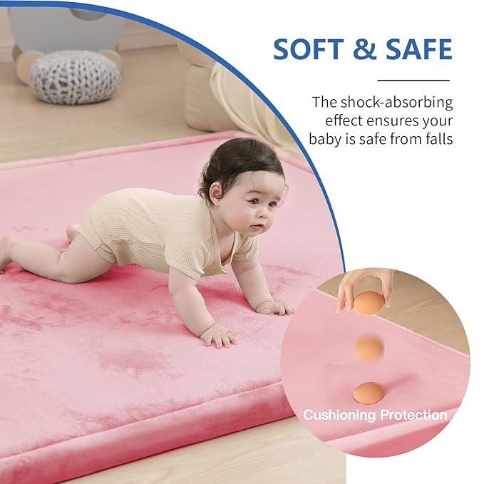 Huloo Sleep 2" Thick Extra Safety Baby Play Mat for Floor,Ultra Soft Elasti-Foam 50x50 Playpen Mat for Toddlers Infant Kids,Non-Slip Backing Safe for Crawling&Tummy Time,Tatami Style (Pink)