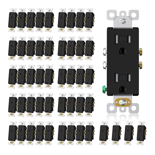 ELEGRP Matte Black Decorator Wall Receptacle Outlets, Tamper Resistant 15 Amp, Standard Electrical Wall Outlet, Residential Grade, Self-grounding, 125V, 2 Pole 3 Wire, 5-15R, UL Listed, 50 Pack