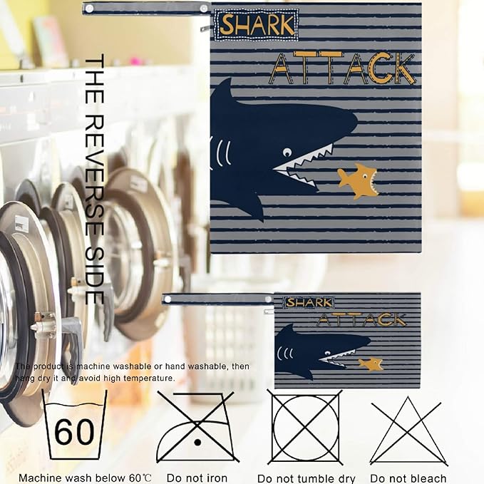 visesunny Black Shark Eatting Fish Stripe 2Pcs Wet Bag with Zippered Pockets Washable Reusable Roomy for Travel,Beach,Pool,Daycare,Stroller,Diapers,Dirty Gym Clothes, Wet Swimsuits, Toiletries