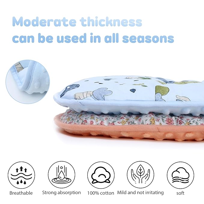 Baby Stroller Cushion,Soft Minky Dotted and Printed Stroller Seat Liner-Reversible Universal Breathable and Soft Newborn Pram Pad, Cotton Infant Car Seat Insert-82x37cm,1 Pack(Dinosaur+Baby Blue)