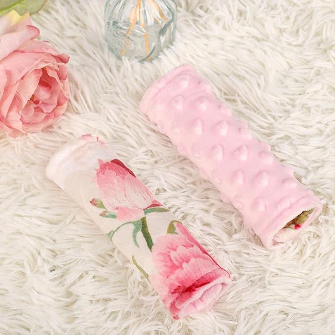 Car Seat Strap Pads for Baby Kids, HNHUAMING Ultra Soft Carseat Straps Shoulder Covers, 2 Pack Infant Seat Belt Cover Pad for Baby Car Seats/Strollers/High Chair/Pushchair, Pink Floral