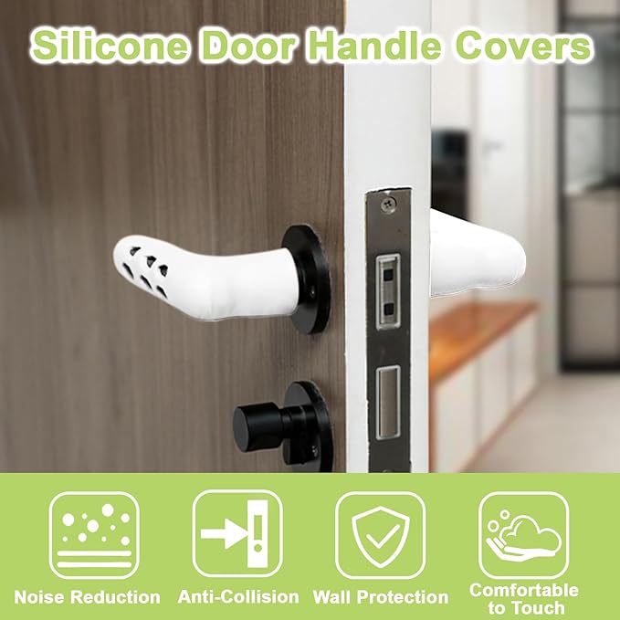 2Pcs White Hollow Door Knob Covers Silicone Door Handle Glove Covers Anti-Static Safety Door Knob Protector for Flat Square Door Levers