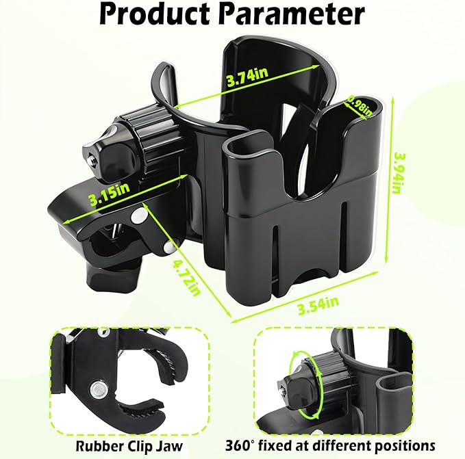 Cup Holder for Stroller Compatible with Evenflo,Uppababy, Doona, Nuna – Universal Stroller Cup Holder Attachment with Phone Holder, 360°Rotatable Bottle Holder for Bike, Wheelchair, Walker & Scooter