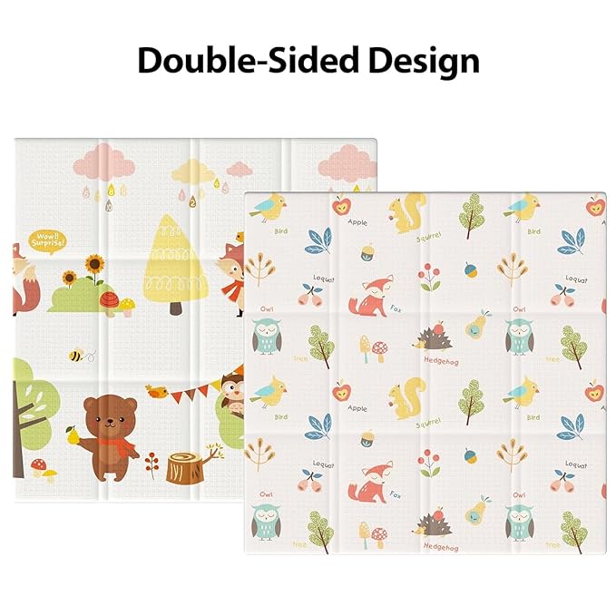Baby Play Mat, 50 x 50 Inch Play Mat Perfect for Use Baby Playpen, Foldable Baby Foam Playmat for Floor, Portable Waterproof Activity PlayMats for Babies, Infants and Toddlers
