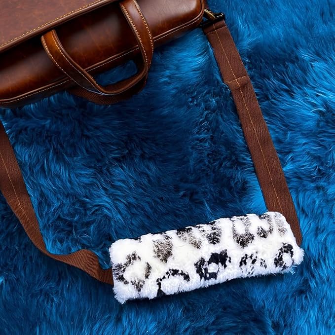 Fluffy Fuzzy Genuine Sheepskin Car Seat Belt Covers for Soft Auto Lambswool Seatbelt Pads, Shoulder Strap Cushion Adults Kids (1, Leopard Print)