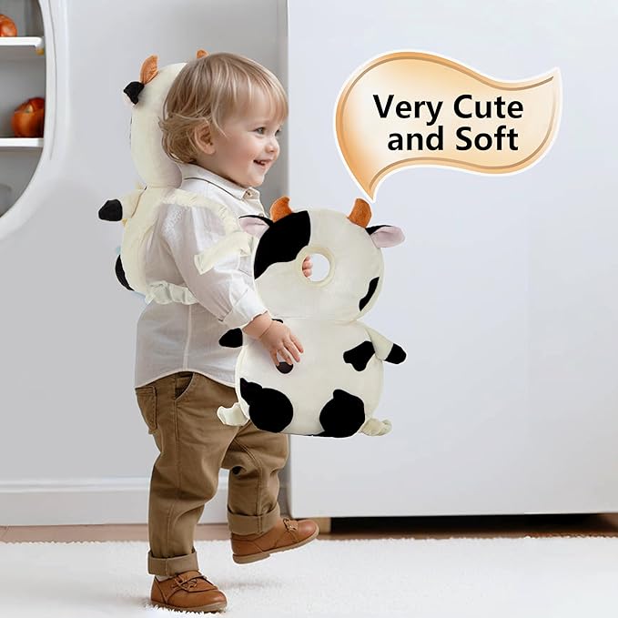 Baby Head Back Protector Backpack Toddler Safety Protector Cushion Pad Soft, Adjustable and Lightweight Design for Safe Walking and Crawling Toddlers Girls and Boys(Cow)