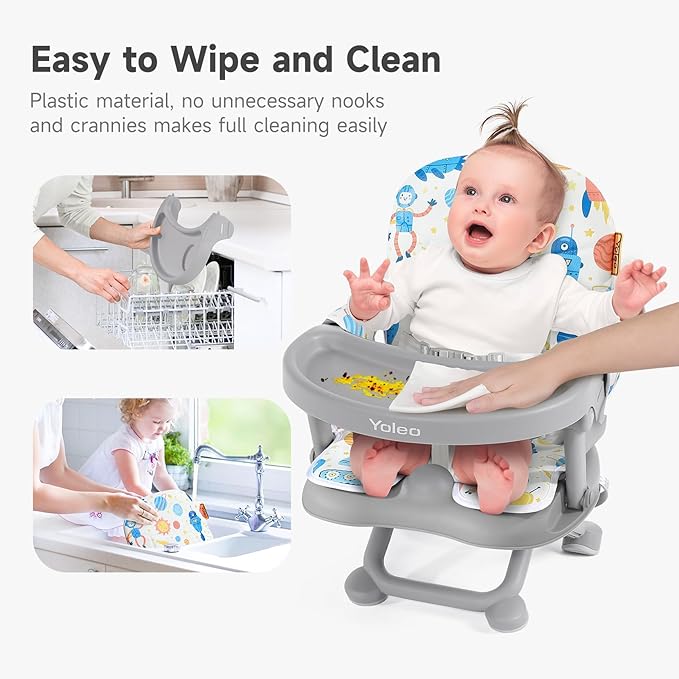 YOLEO Baby High Chair Booster Seat for Dining Table, Foldable High Chairs with Adjustable Heights, Travel Booster Seat with Removable Tray