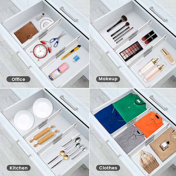 SPEREELER 8 Pack Adjustable Drawer Dividers for Clothes,6" High Expandable From 12-20" Clear Drawer Organizers, PC Plastic Separators for Dresser/Bedroom/Bathroom/Kitchen/Office Storage