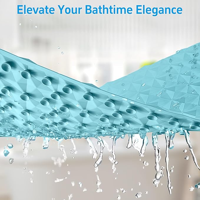 WRISIN Non Slip Bathtub Mat for Bath Tub Shower - Natural Rubber Mat with Suction Cups - Large Soft Bathroom Safety Mat - Unique Diamond Pattern - Fatigue Relief - Machine Washable - 17 × 35 Inch