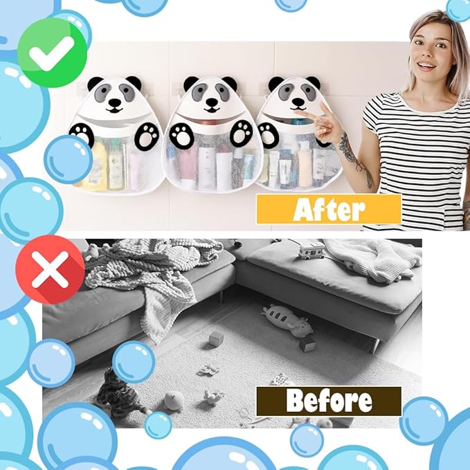 Baby Bath Toy Organizer, Reusable Large Capacity Quick-Dry Mesh Storage Bag with Suction Cups for Kids Bathroom Shower Toy Storage