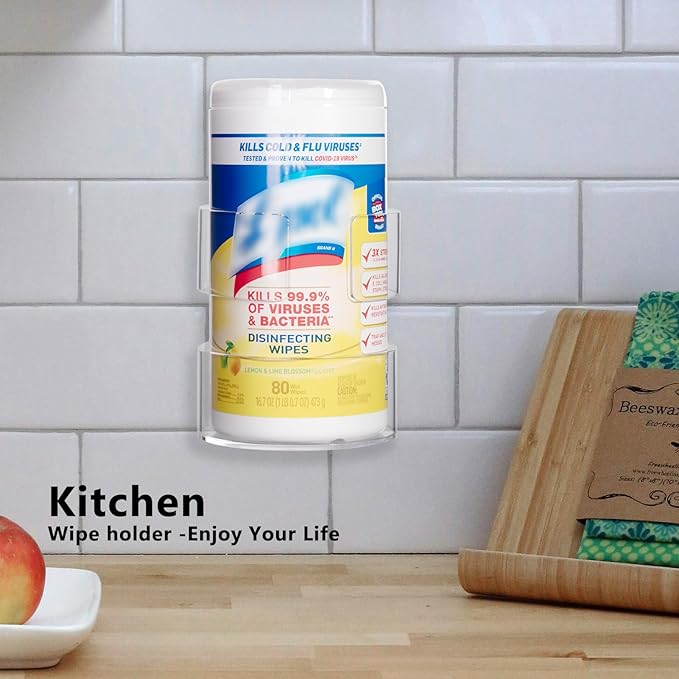Wall-Mounted Wipes Holder for Cleaning Wipes, Acrylic Wipe Container Holder Rack for Wall - Easy Installation, Idea for Kitchen, Bathroom, Office, School, Clear (4.33" L x 4.72" W x 5.51" H)