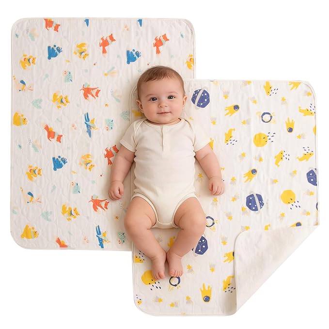 Catteyonce Baby Portable Diaper Changing Pad,Waterproof Changing Mat,Soft Comfortable,Foldable Travel Pad,Toddler Essentials Must Haves,Newborn Shower Gifts(2 Pcs-27"x35"-Astronaut & Fox Banana)