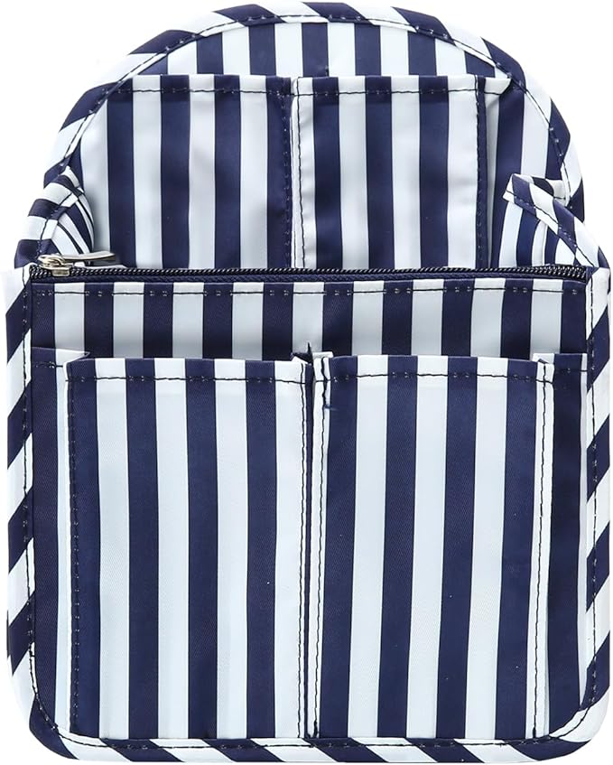 Surblue Backpack Organizer Insert Liner Hanging Travel Rucksack Purse and Handbag Insert Pocket, High-capacity Divider Foldable Nylon Shoulder Bag Organizer for Men and Women, (NavyStripes, M)